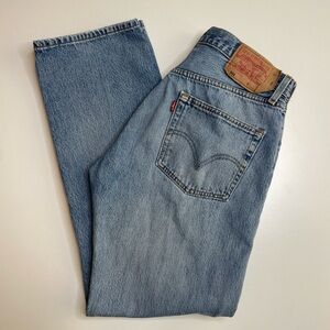 Vintage Y2K 90’s Levis 501 Button Fly Light Wash Distressed Denim Jeans 34 X 32